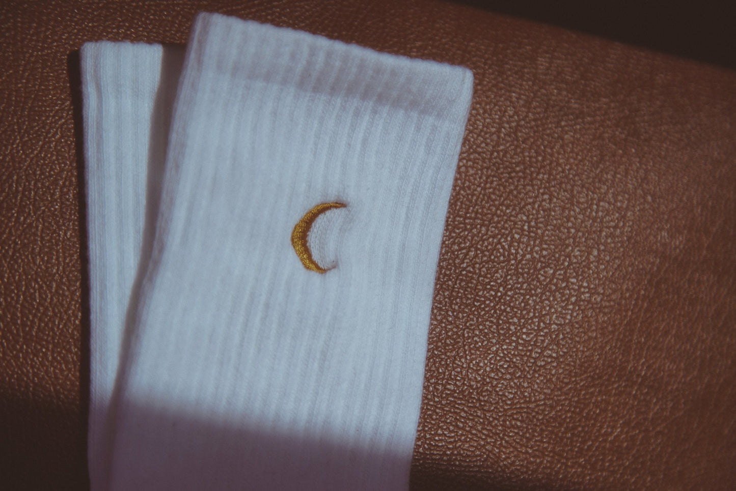 Moon Landing Embroidered Socks - White Cotton, Lunar Style