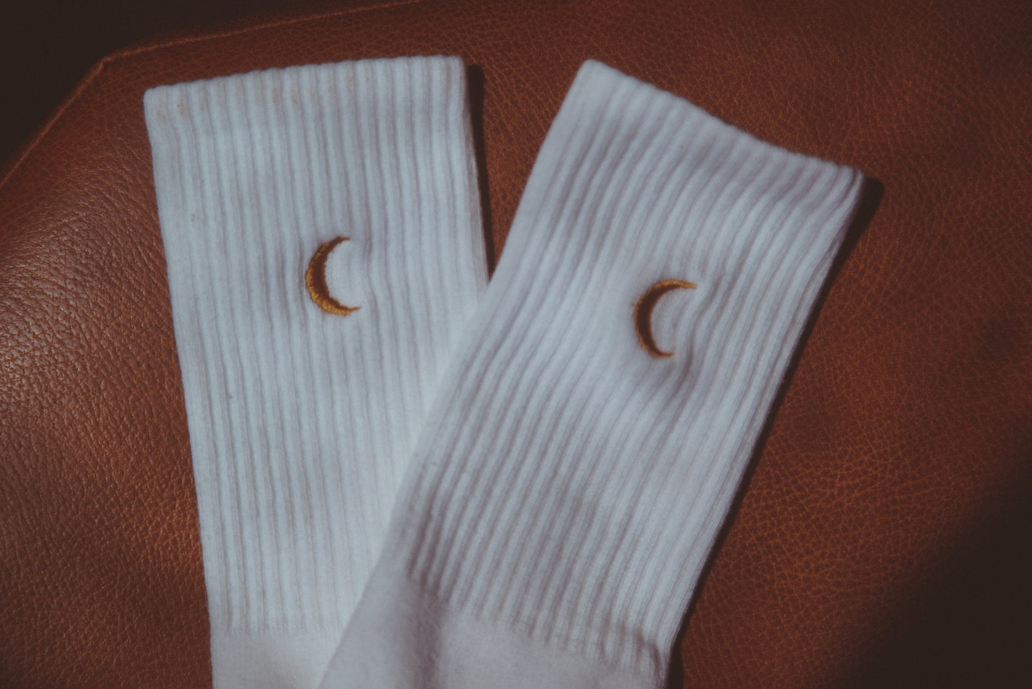 Moon Landing Embroidered Socks - White Cotton, Lunar Style