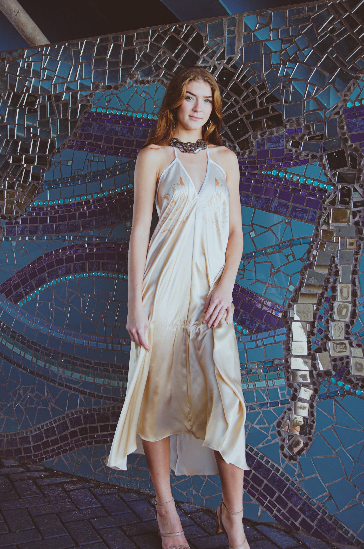 Altair Washable Silk Dress – Chic Open Back, Jaguars Face Off Print