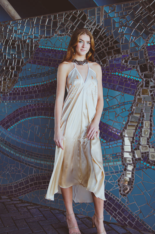 Altair Washable Silk Dress – Chic Open Back, Jaguars Face Off Print